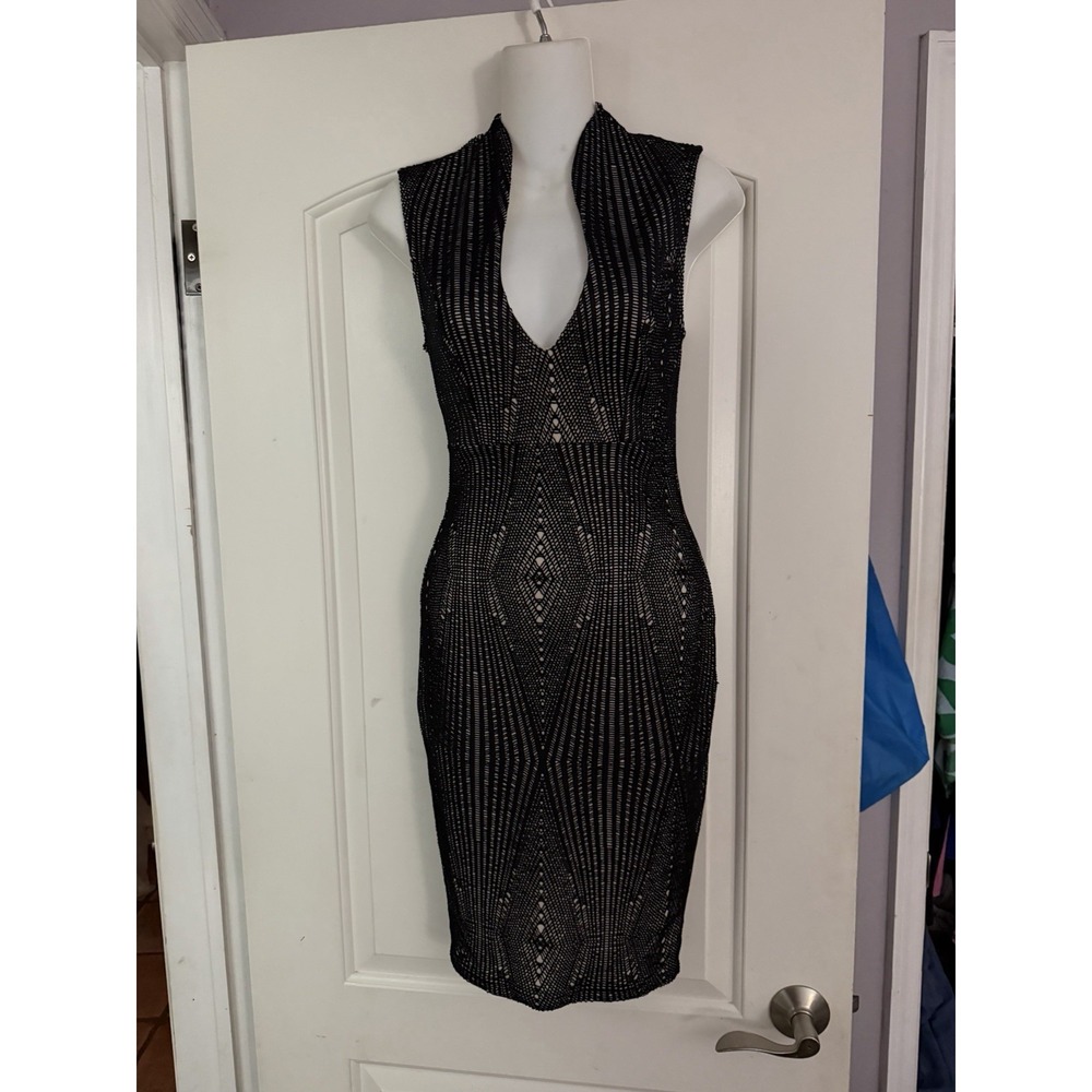 Akira Chicago Red Label Black Bodycon Plunging Dress Small